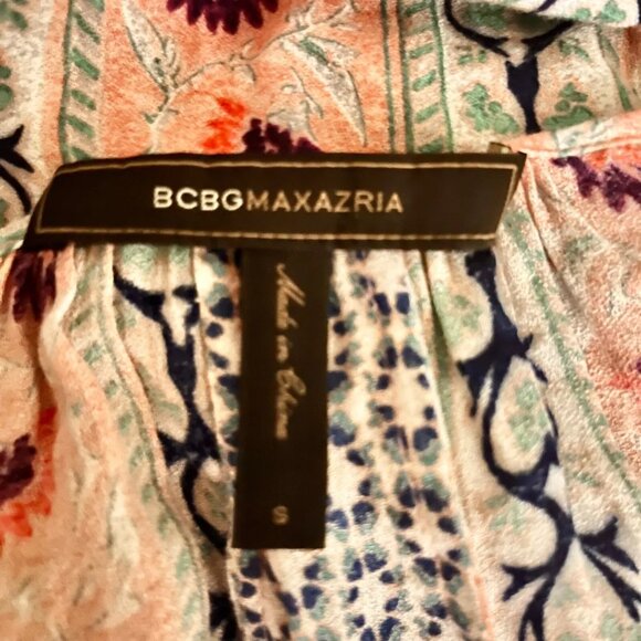 BCBGMAXAZRIA Poncho Blouse Top BCBG Beachy Boho Pattern Stripes Rayon Festival - Picture 3 of 3